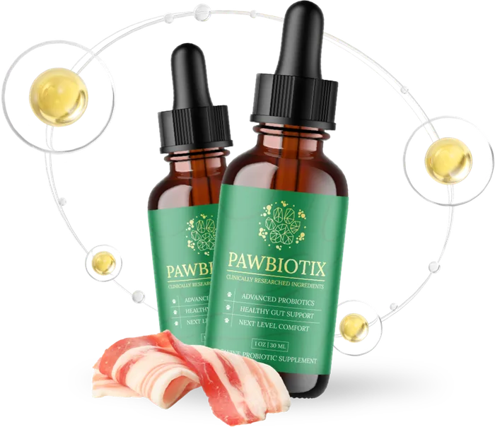 PawBiotix bottles with natural bacon flavor ingredients